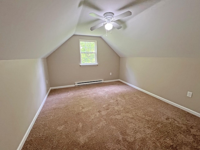 2138 Hill Rd, Effort, PA 18330 - additional living space with carpet floors, a baseboard heating unit, lofted ceiling, and ceiling fan
