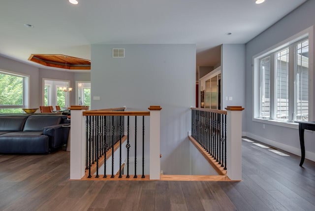 177 Wolf Hollow Rd, Lake Harmony, PA 18624 - hall with visible vents, a wealth of natural light, and an upstairs landing