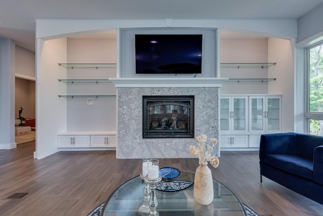177 Wolf Hollow Rd, Lake Harmony, PA 18624 - living room with a glass covered fireplace, wood finished floors, and a wealth of natural light
