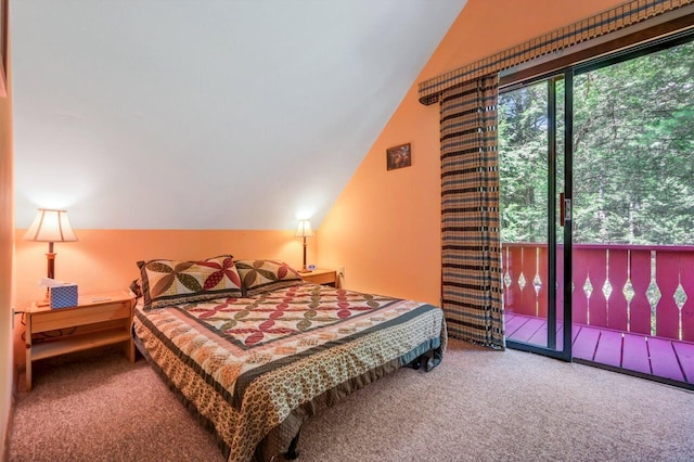 2459 Overlook Ln, Pocono Pines, PA 18350 - bedroom with carpet flooring, vaulted ceiling, and access to exterior