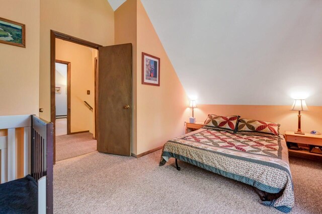 2459 Overlook Ln, Pocono Pines, PA 18350 - bedroom featuring carpet and vaulted ceiling