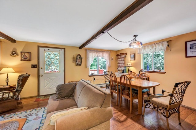 2459 Overlook Ln, Pocono Pines, PA 18350 - dining area with wood finished floors and beam ceiling