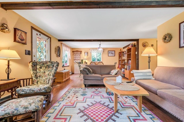 2459 Overlook Ln, Pocono Pines, PA 18350 - living area with wood finished floors and a baseboard radiator
