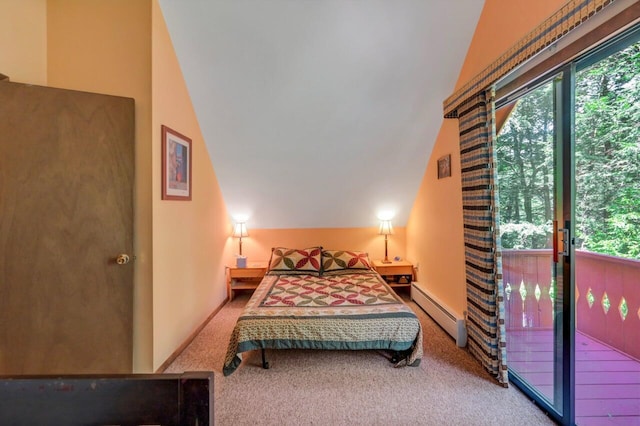 2459 Overlook Ln, Pocono Pines, PA 18350 - carpeted bedroom with multiple windows, lofted ceiling, and a baseboard radiator