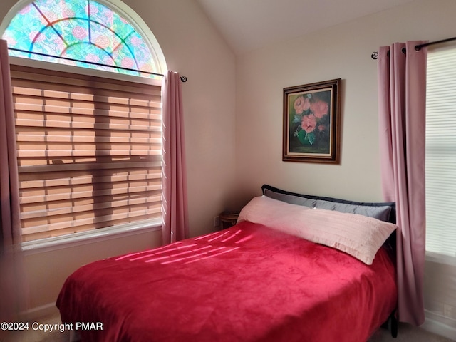 bedroom featuring lofted ceiling