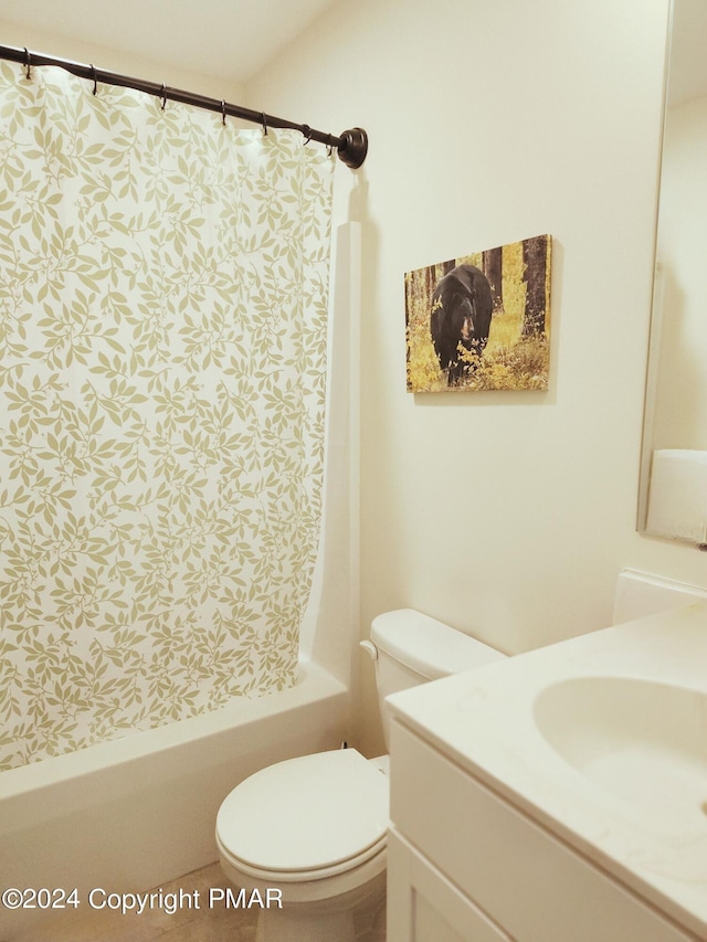 full bathroom featuring vanity, toilet, and shower / bath combo with shower curtain