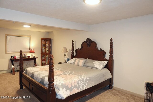 bedroom with light carpet