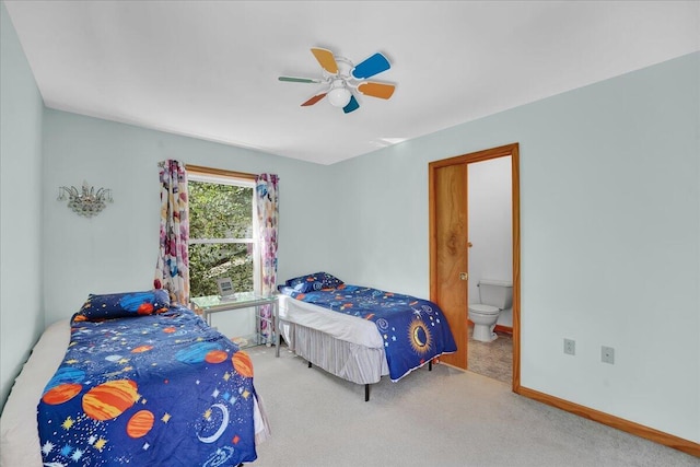 318 N Arrow Dr, Pocono Lake, PA 18347 - bedroom featuring carpet, ensuite bathroom, and a ceiling fan