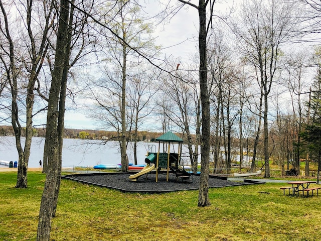 318 N Arrow Dr, Pocono Lake, PA 18347 - communal playground featuring a lawn and a water view