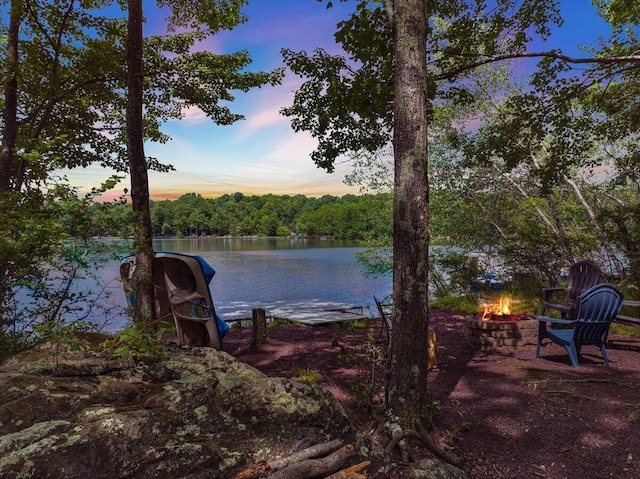 318 N Arrow Dr, Pocono Lake, PA 18347 - dock featuring a fire pit and a water view