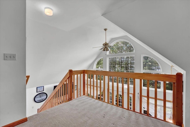 318 N Arrow Dr, Pocono Lake, PA 18347 - hall featuring carpet flooring, an upstairs landing, and high vaulted ceiling
