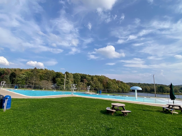318 N Arrow Dr, Pocono Lake, PA 18347 - surrounding community with a swimming pool and a forest view