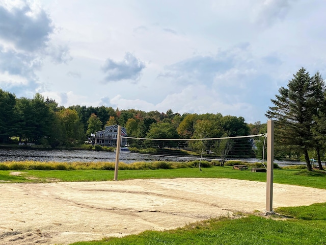 318 N Arrow Dr, Pocono Lake, PA 18347 - view of community with a water view, volleyball court, a yard, and a wooded view