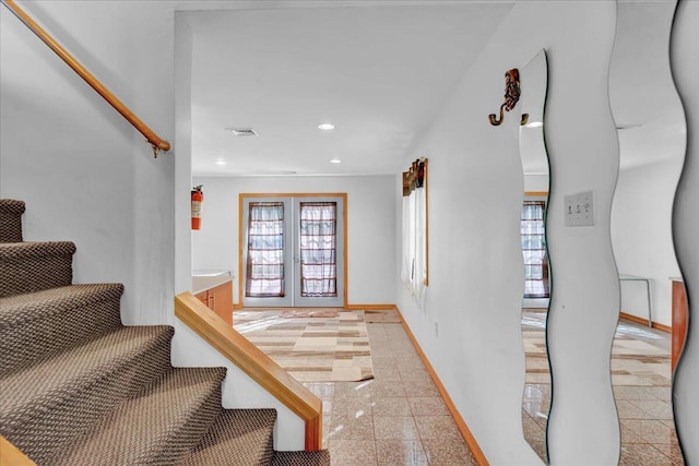 318 N Arrow Dr, Pocono Lake, PA 18347 - stairs featuring granite floors, french doors, and recessed lighting
