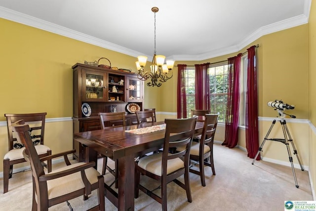 140 Birdie Way, Kunkletown, PA 18058 - dining room featuring a chandelier, ornamental molding, baseboards, and light carpet