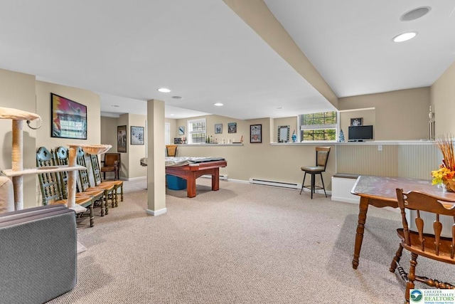 140 Birdie Way, Kunkletown, PA 18058 - rec room featuring carpet floors, baseboards, recessed lighting, and a baseboard heating unit