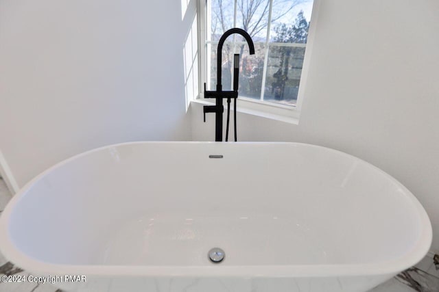 details with a soaking tub and a sink