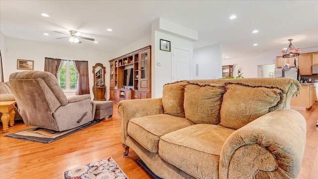 169 Roberts Rd, Starlight, PA 18461 - living room with recessed lighting, light wood finished floors, and ceiling fan