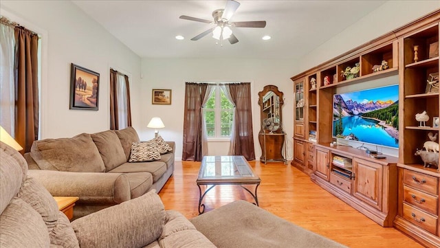 169 Roberts Rd, Starlight, PA 18461 - living area featuring ceiling fan, light wood finished floors, and recessed lighting