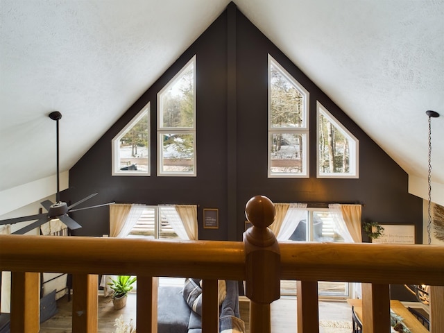 room details with a textured ceiling and ceiling fan