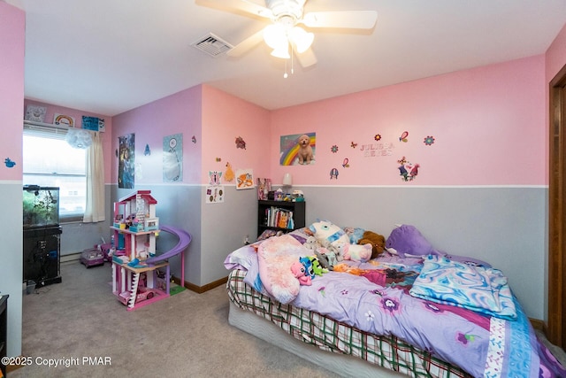 bedroom with carpet flooring and ceiling fan