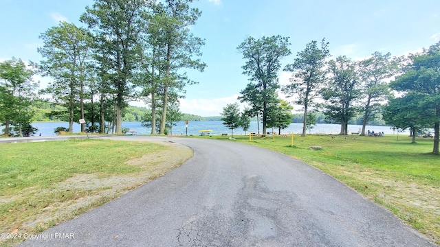 view of road with a water view