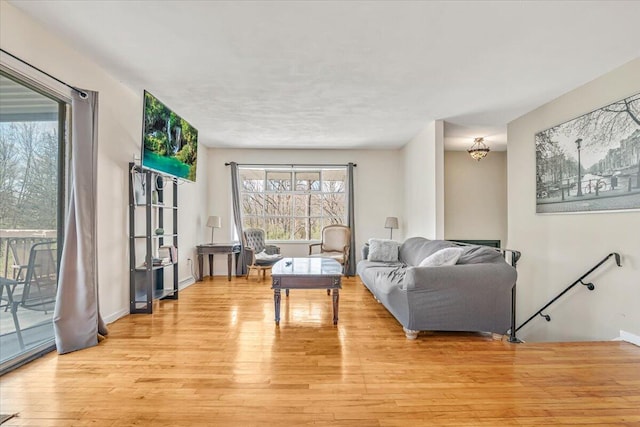 living area featuring light wood-style flooring