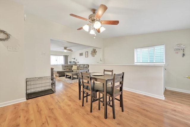 24 W Garibaldi Ave, Nesquehoning, PA 18240 - dining room with baseboards, a ceiling fan, and light wood finished floors
