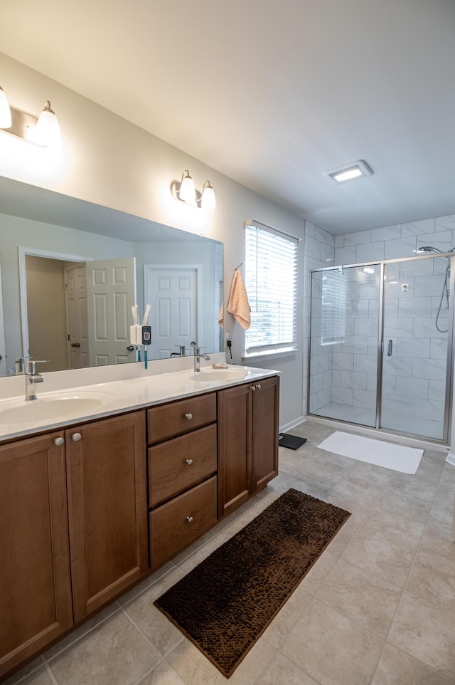 320 Bendelow Ln, Northampton, PA 18067 - full bathroom featuring double vanity, a stall shower, and tile patterned floors