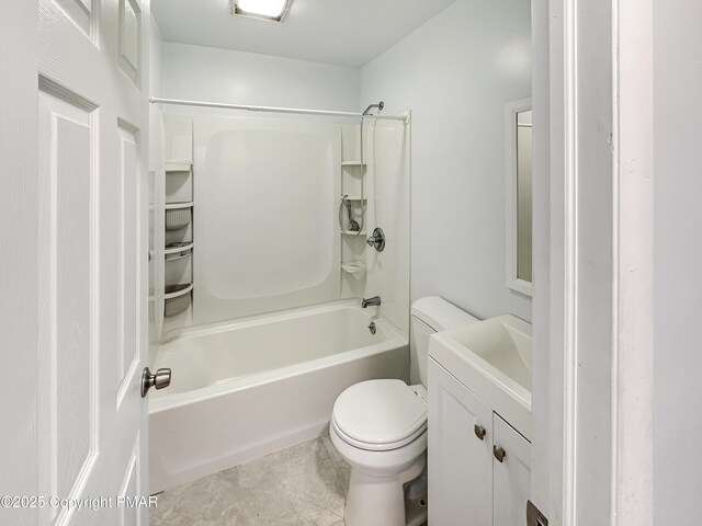 bathroom with toilet, bathtub / shower combination, and vanity