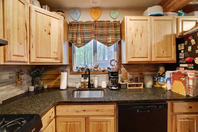 235 Scenic Dr, East Stroudsburg, PA 18302 - kitchen with black appliances, light brown cabinets, and a sink