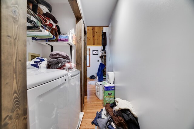 235 Scenic Dr, East Stroudsburg, PA 18302 - laundry room with washing machine and dryer and wood finished floors