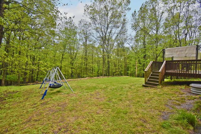 72 Chickadee Ln, Albrightsville, PA 18210 - view of grassy yard featuring a wooden deck