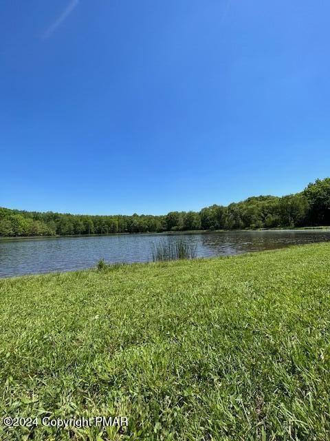 view of water feature with a wooded view