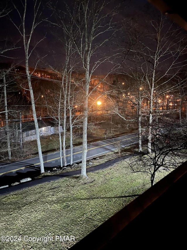 view of yard at night