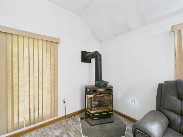 114 Oswayo Dr, Pocono Lake, PA 18347 - detailed view of a wood stove, wood finished floors, and baseboards