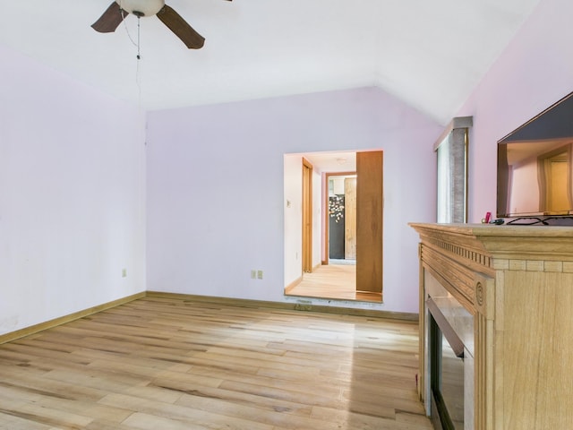 114 Oswayo Dr, Pocono Lake, PA 18347 - unfurnished living room featuring light wood-style flooring, ceiling fan, and lofted ceiling