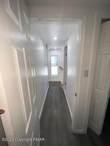 hallway with dark wood-style flooring