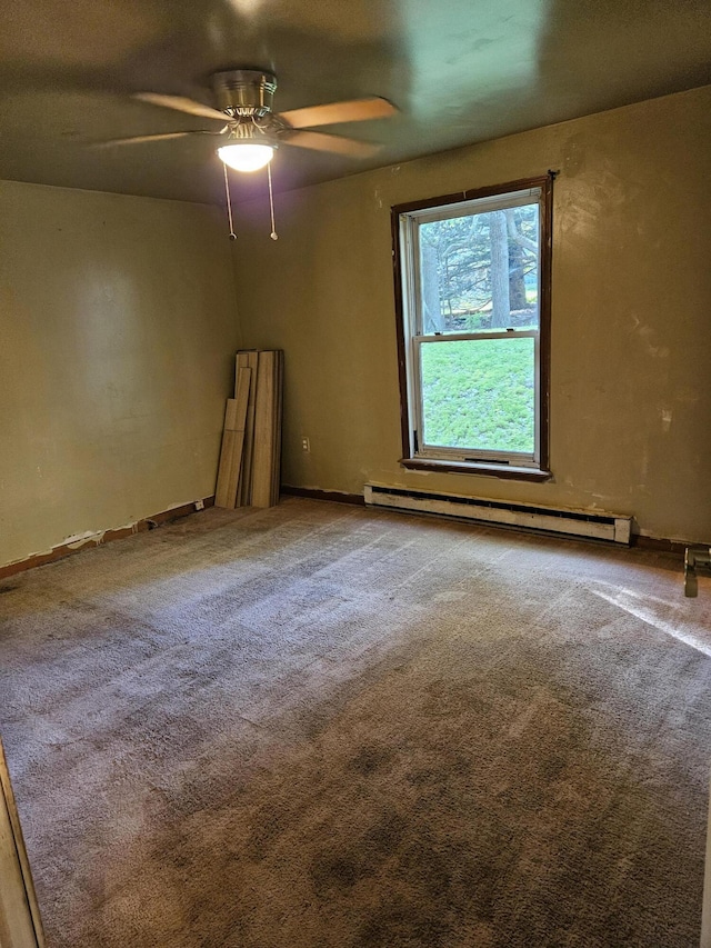 1405 Donalds Rd, Effort, PA 18330 - spare room featuring a baseboard heating unit, carpet floors, and a ceiling fan