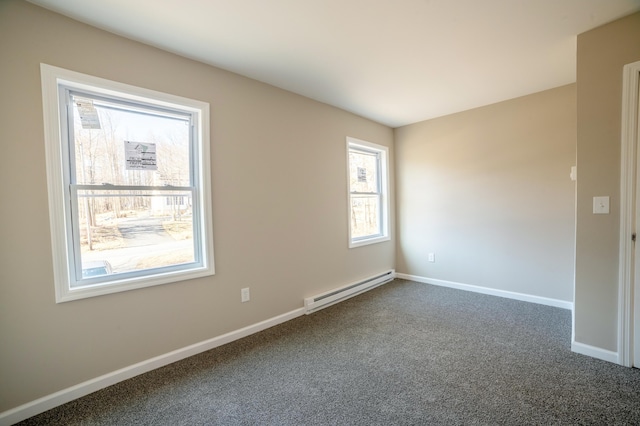 663 Sullivan Trl, Long Pond, PA 18334 - empty room featuring a baseboard radiator, dark colored carpet, and baseboards