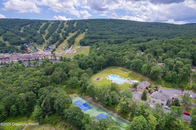 drone / aerial view with a forest view