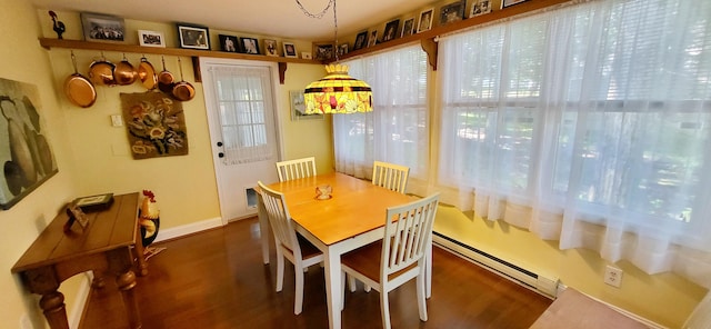 210 Dover Dr, Bushkill, PA 18324 - dining room featuring a baseboard radiator and wood finished floors