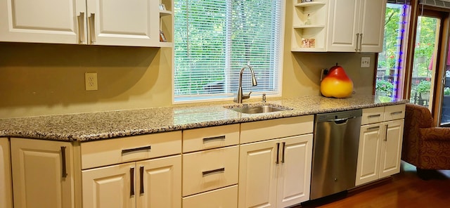 210 Dover Dr, Bushkill, PA 18324 - kitchen with dishwasher, open shelves, and light stone countertops