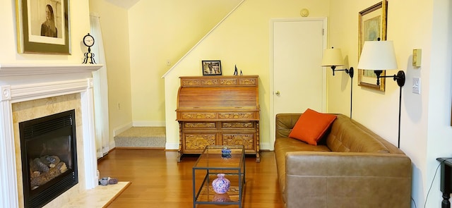 210 Dover Dr, Bushkill, PA 18324 - living area featuring wood finished floors and a premium fireplace