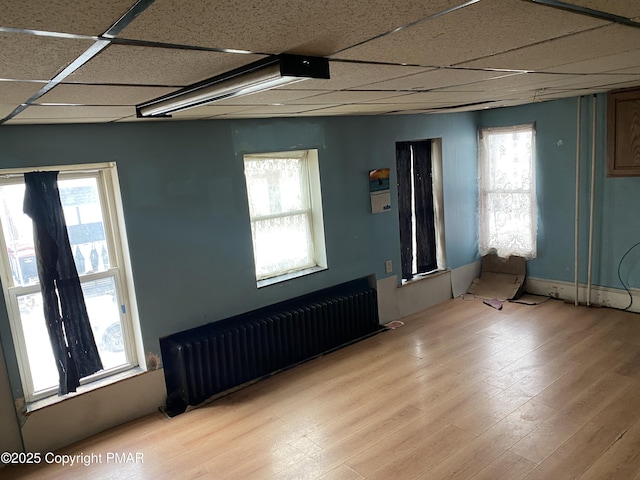 empty room featuring radiator, a wealth of natural light, and light wood-type flooring