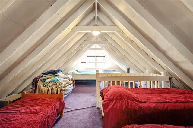 carpeted bedroom featuring vaulted ceiling