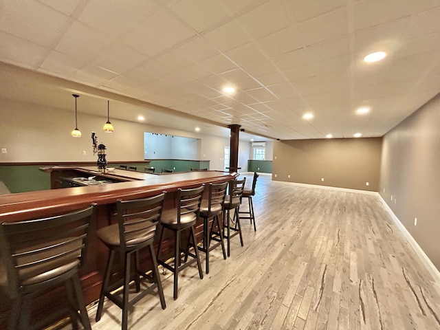 565 Ridge Rd, Bangor, PA 18013 - bar featuring light wood-type flooring, baseboards, recessed lighting, a dry bar, and pendant lighting