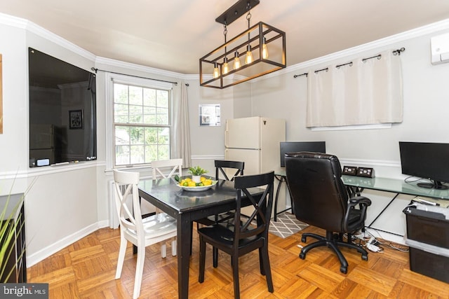 104 Lowrys Ln, Bryn Mawr, PA 19010 - dining space with crown molding, a chandelier, and a desk