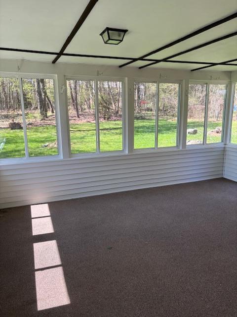 unfurnished sunroom featuring carpet flooring