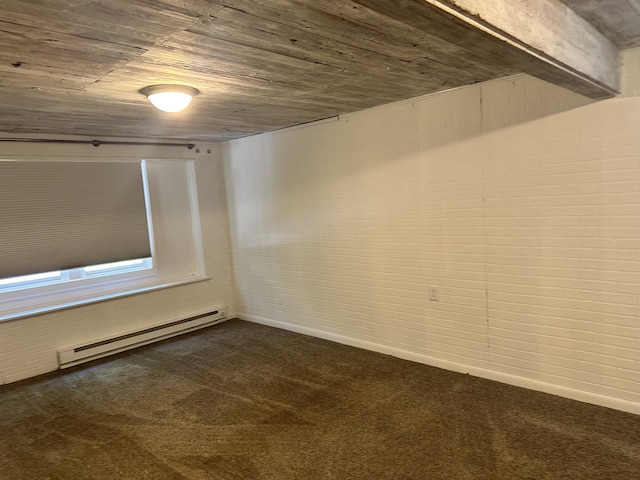 4932 Pine Ridge Dr W, Bushkill, PA 18324 - empty room featuring baseboard heating, dark carpet, and wooden ceiling